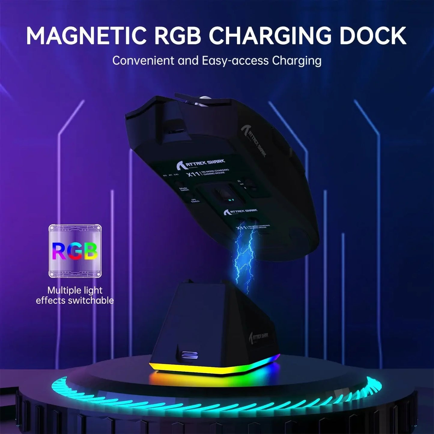 Lightweight Three-mode Wireless Gaming Mouse with RGB Charging Dock